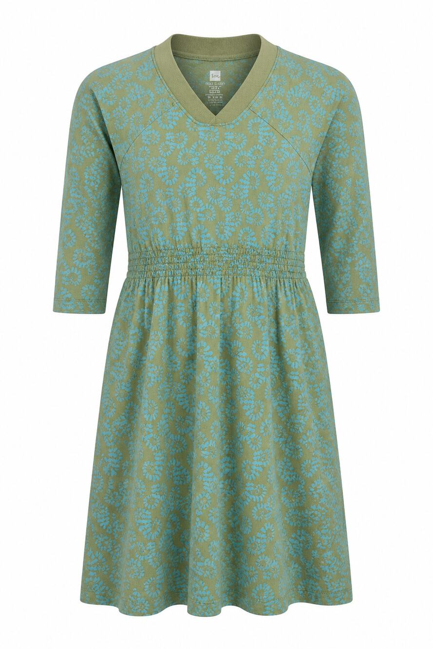 Tea Collection Floral Dress Girls SZ 10 Green Blue V Neck Empire Waist Boho Knit